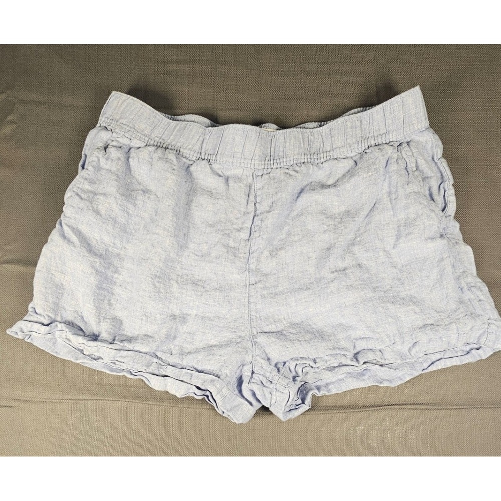 B&C California Womens Blue 100% Linen Elastic‎ Waist Casual Shorts XL